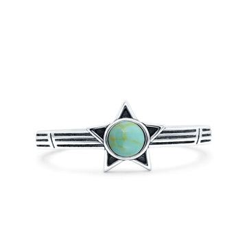 Star Petite Dainty Round Simulated Turquoise Promise Ring Band Oxidized Braided 925 Sterling Silver